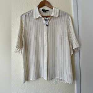 Pendleton 100% Silk Beige Striped Top Size 16 NWT